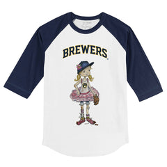 Milwaukee Brewers Tiny Turnip Youth Babes 3/4-Sleeve Raglan T-Shirt White/Navy