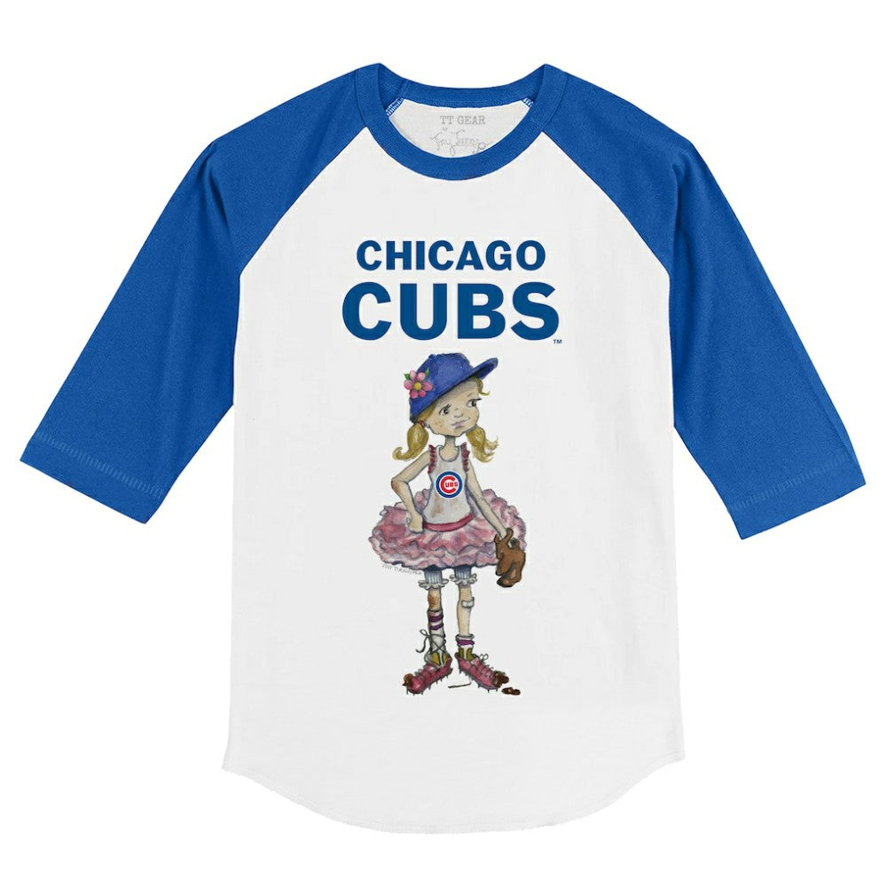 Chicago Cubs Tiny Turnip Youth Babes 3/4-Sleeve Raglan T-Shirt White/Royal