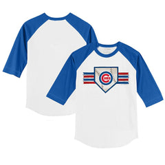 Chicago Cubs Tiny Turnip Youth Base Stripe 3/4-Sleeve Raglan T-Shirt White/Royal