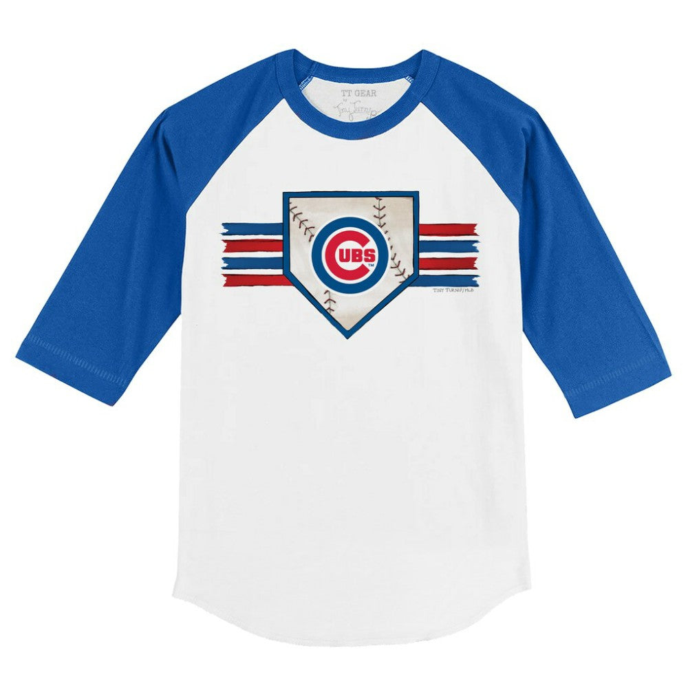 Chicago Cubs Tiny Turnip Youth Base Stripe 3/4-Sleeve Raglan T-Shirt White/Royal
