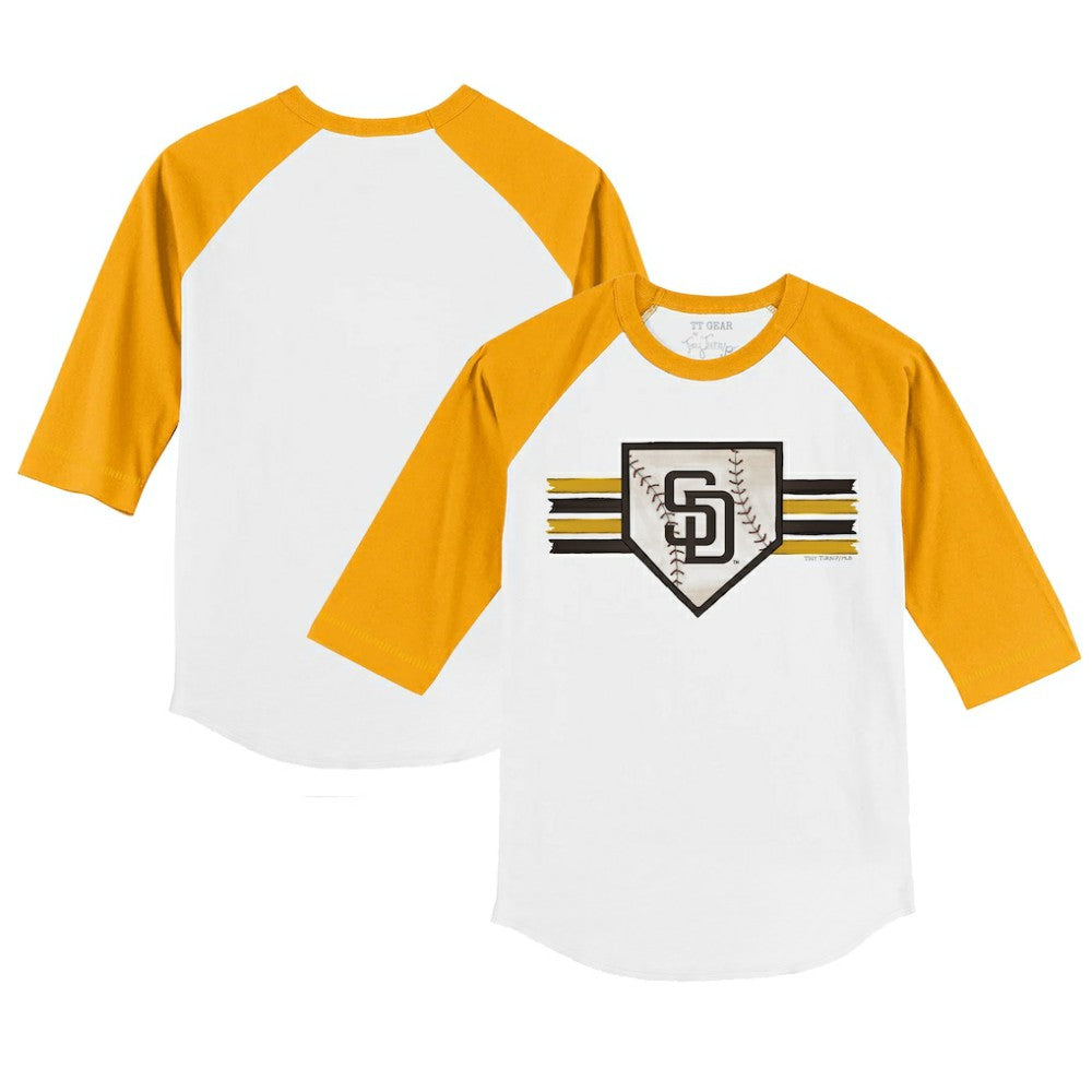 San Diego Padres Tiny Turnip Youth Base Stripe 3/4-Sleeve Raglan T-Shirt White/Gold