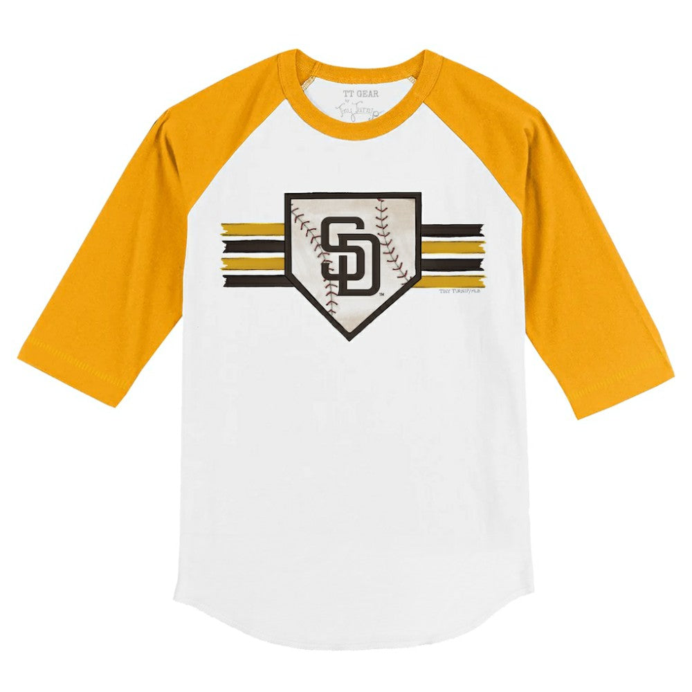 San Diego Padres Tiny Turnip Youth Base Stripe 3/4-Sleeve Raglan T-Shirt White/Gold