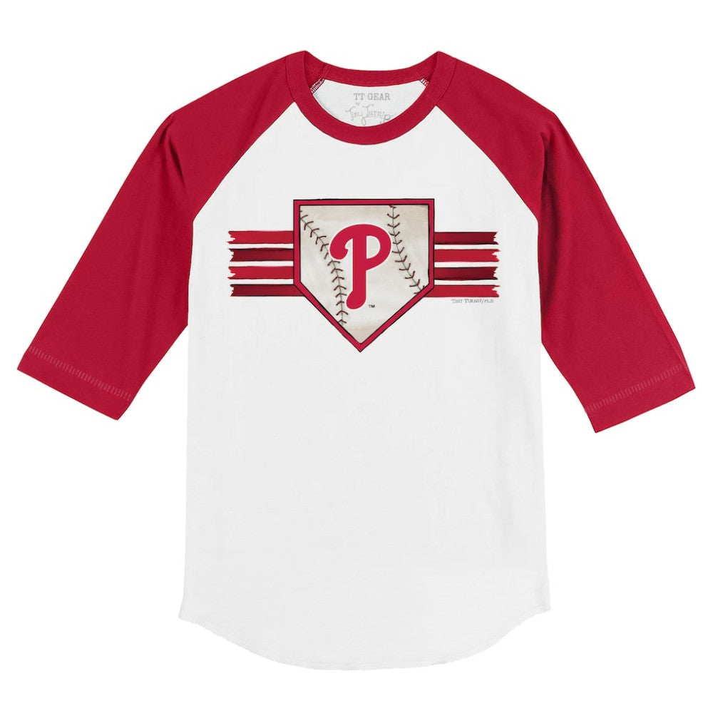 Philadelphia Phillies Tiny Turnip Youth Base Stripe 3/4-Sleeve Raglan T-Shirt White/Red