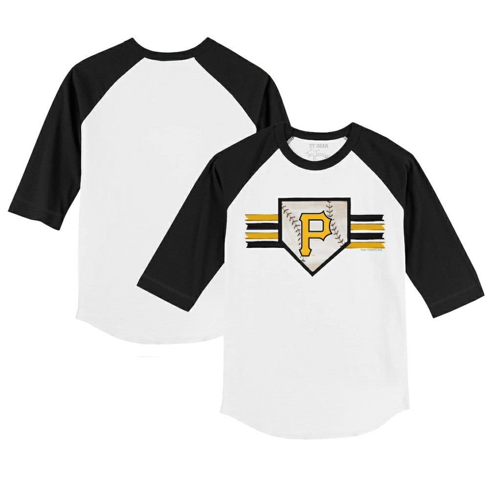 Pittsburgh Pirates Tiny Turnip Youth Base Stripe 3/4-Sleeve Raglan T-Shirt White/Black