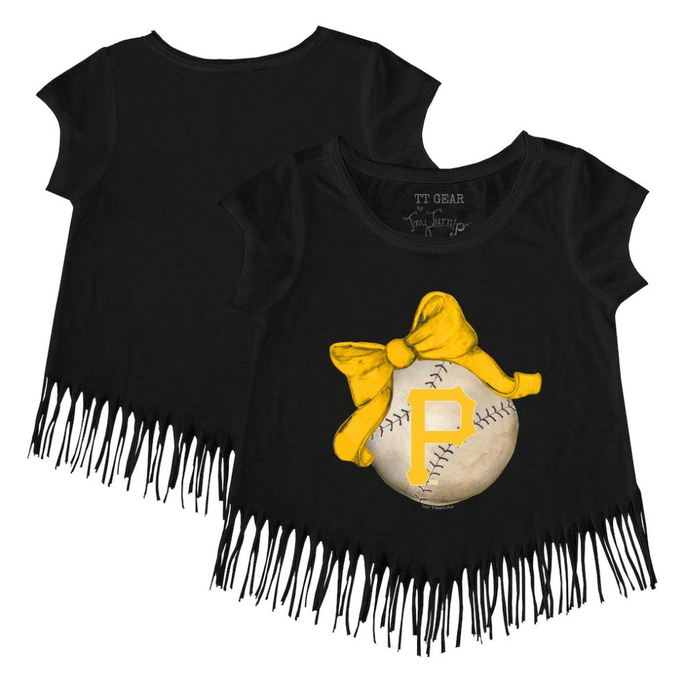 Pittsburgh Pirates Tiny Turnip Girls Youth Baseball Bow Fringe T-Shirt Black