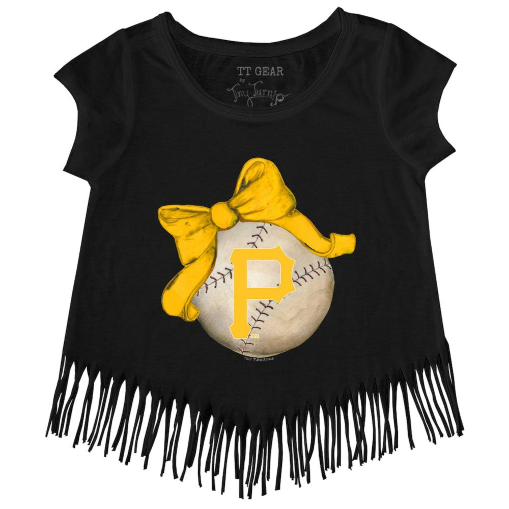 Pittsburgh Pirates Tiny Turnip Girls Youth Baseball Bow Fringe T-Shirt Black