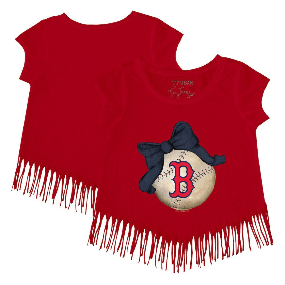 Boston Red Sox Tiny Turnip Girls Youth Baseball Bow Fringe T-Shirt Red