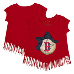 Boston Red Sox Tiny Turnip Girls Youth Baseball Bow Fringe T-Shirt Red