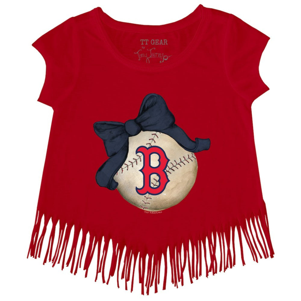 Boston Red Sox Tiny Turnip Girls Youth Baseball Bow Fringe T-Shirt Red