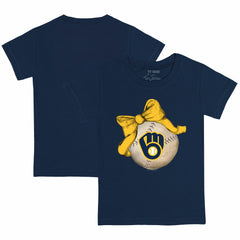 Milwaukee Brewers Tiny Turnip Youth Baseball Bow T-Shirt Navy