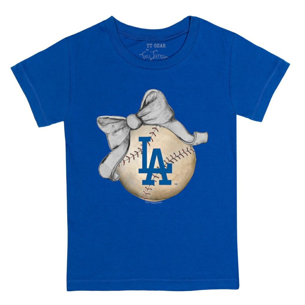 Los Angeles Dodgers Tiny Turnip Youth Baseball Bow T-Shirt Royal