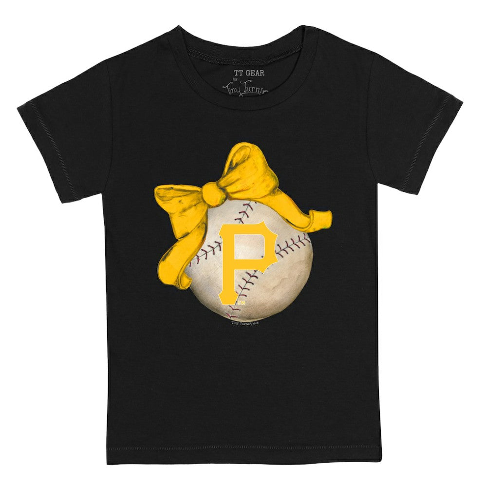 Pittsburgh Pirates Tiny Turnip Youth Baseball Bow T-Shirt Black