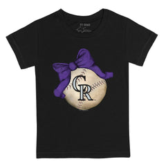 Colorado Rockies Tiny Turnip Youth Baseball Bow T-Shirt Black