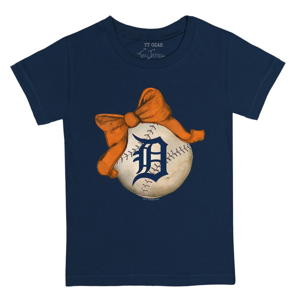 Detroit Tigers Tiny Turnip Youth Baseball Bow T-Shirt Navy