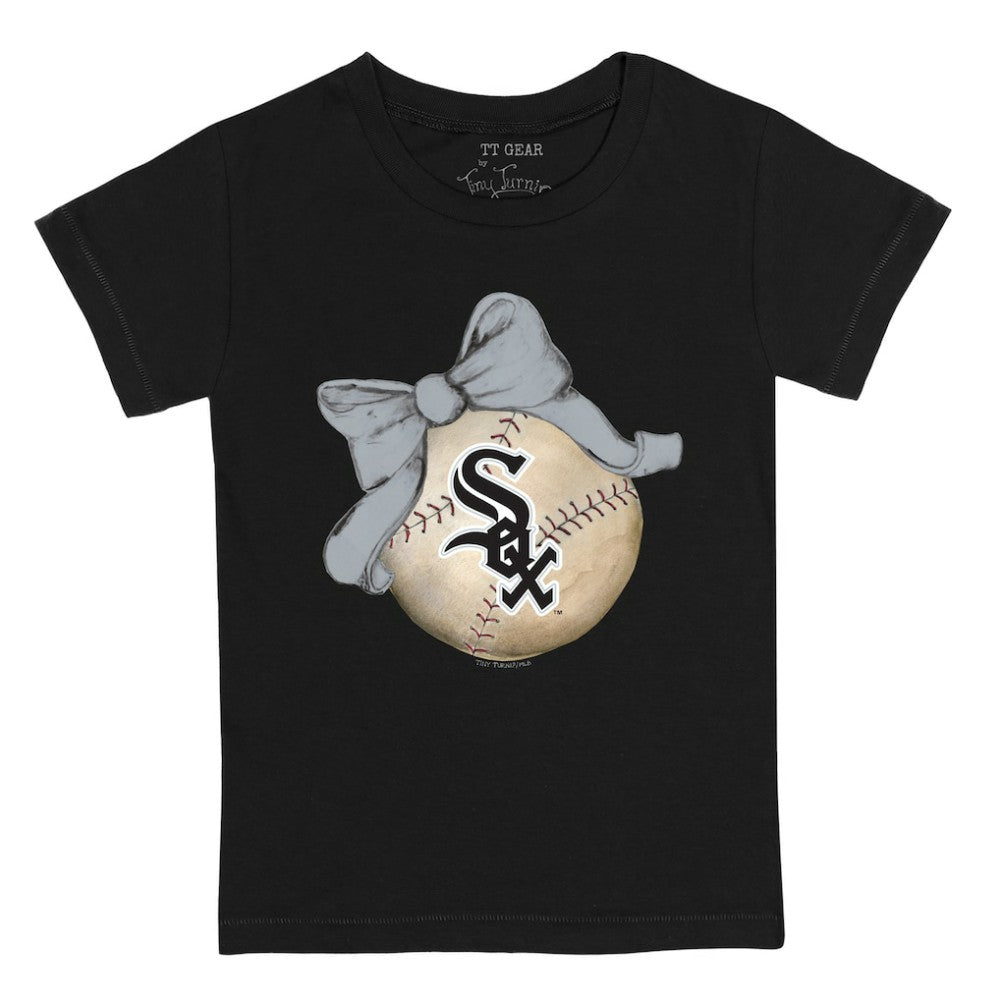 Chicago White Sox Tiny Turnip Youth Baseball Bow T-Shirt Black