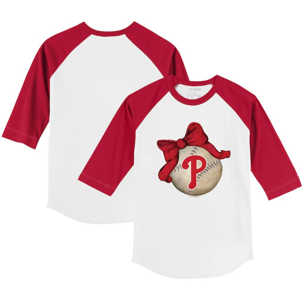 Philadelphia Phillies Tiny Turnip Youth Baseball Bow 3/4-Sleeve Raglan T-Shirt White/Red