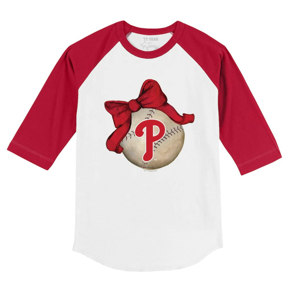 Philadelphia Phillies Tiny Turnip Youth Baseball Bow 3/4-Sleeve Raglan T-Shirt White/Red