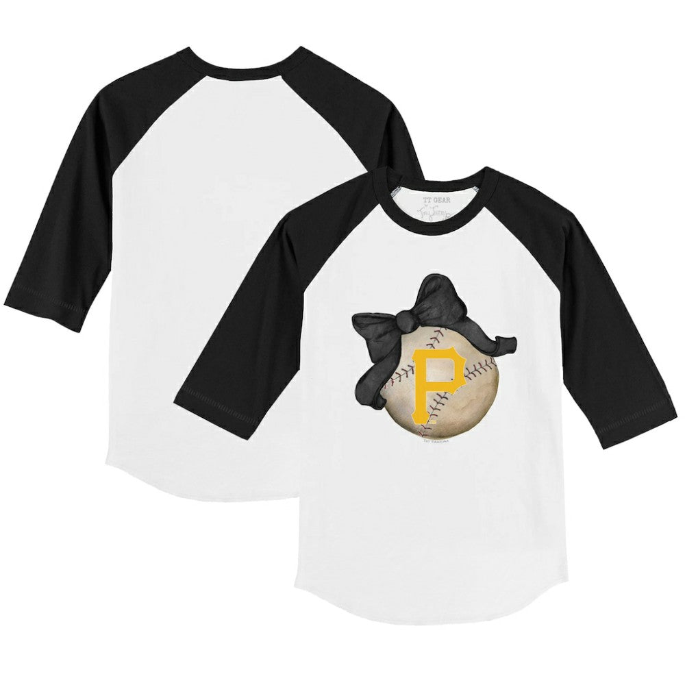 Pittsburgh Pirates Tiny Turnip Youth Baseball Bow 3/4-Sleeve Raglan T-Shirt White/Black