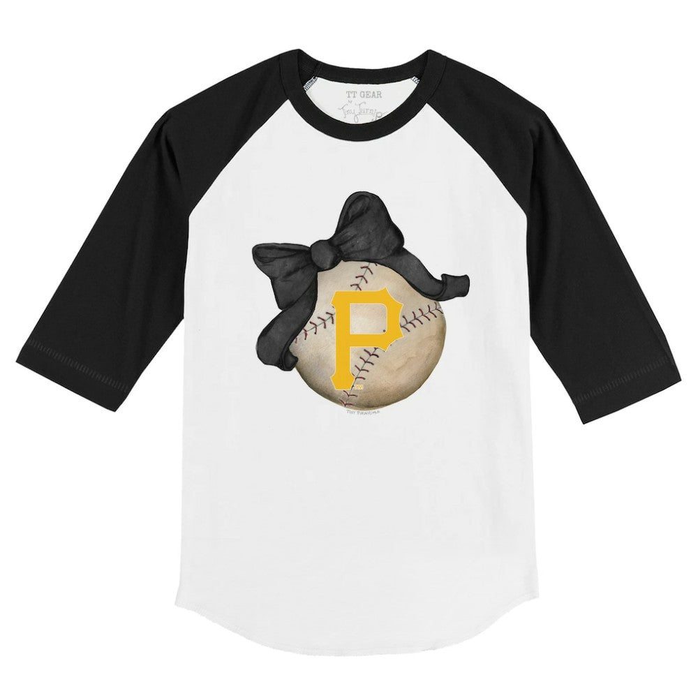 Pittsburgh Pirates Tiny Turnip Youth Baseball Bow 3/4-Sleeve Raglan T-Shirt White/Black