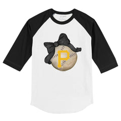 Pittsburgh Pirates Tiny Turnip Youth Baseball Bow 3/4-Sleeve Raglan T-Shirt White/Black