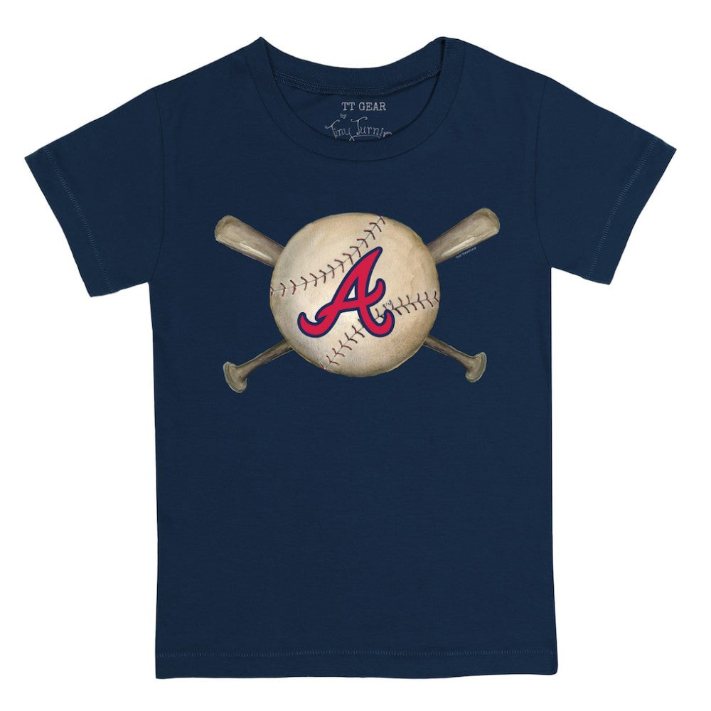Atlanta Braves Tiny Turnip Youth Baseball Cross Bats T-Shirt Navy