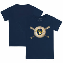 Milwaukee Brewers Tiny Turnip Youth Baseball Cross Bats T-Shirt Navy