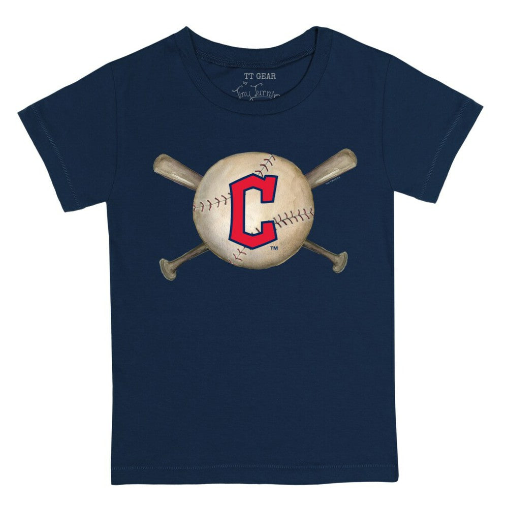 Cleveland Guardians Tiny Turnip Youth Baseball Cross Bats T-Shirt Navy