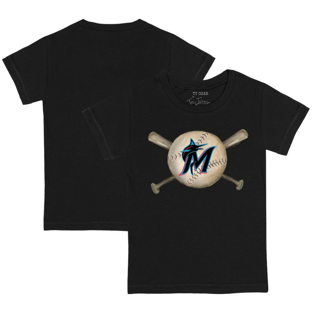 Miami Marlins Tiny Turnip Youth Baseball Cross Bats T-Shirt Black