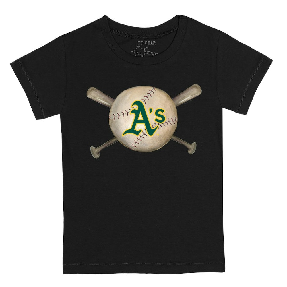 Athletics Tiny Turnip Youth Baseball Cross Bats T-Shirt Black