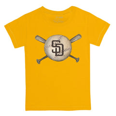 San Diego Padres Tiny Turnip Youth Baseball Cross Bats T-Shirt Gold