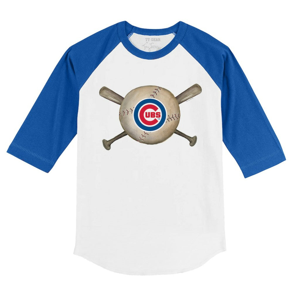 Chicago Cubs Tiny Turnip Youth Baseball Cross Bats 3/4-Sleeve Raglan T-Shirt White/Royal