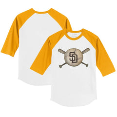 San Diego Padres Tiny Turnip Youth Baseball Cross Bats 3/4-Sleeve Raglan T-Shirt White/Gold