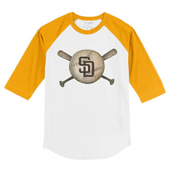 San Diego Padres Tiny Turnip Youth Baseball Cross Bats 3/4-Sleeve Raglan T-Shirt White/Gold