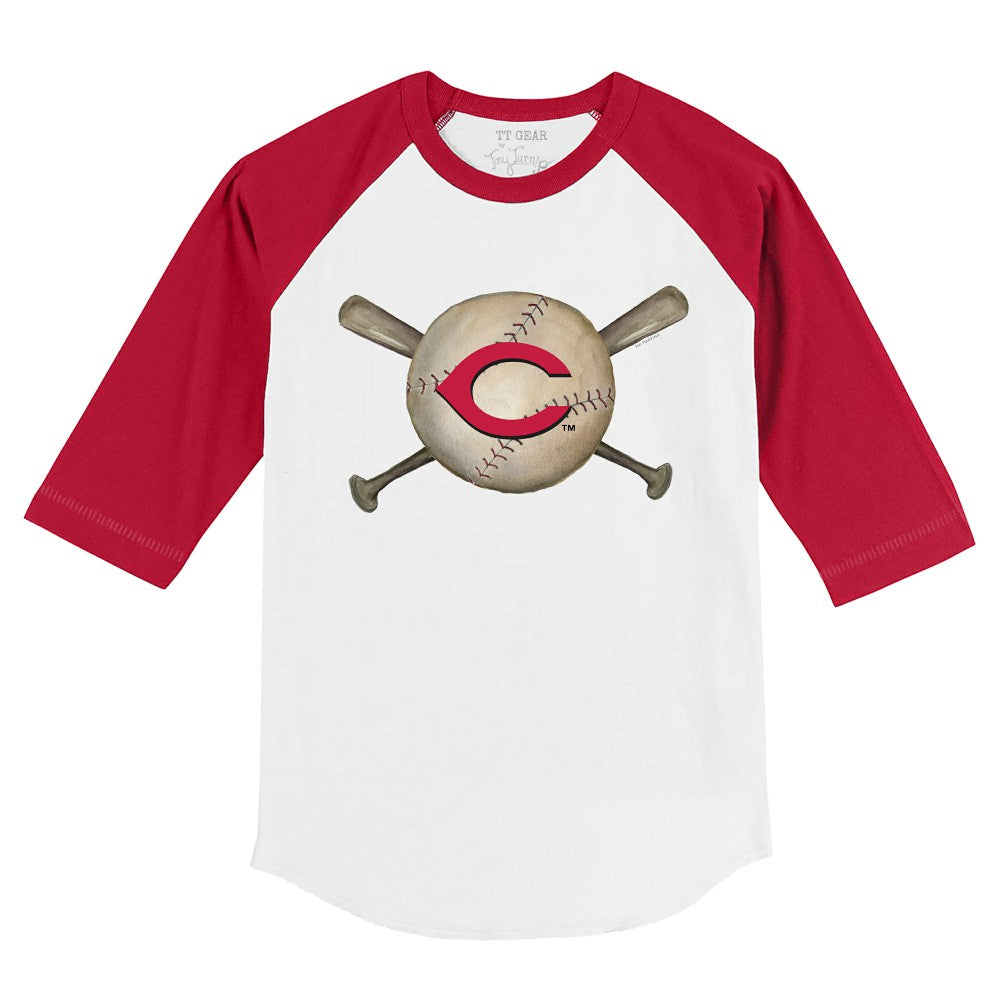 Cincinnati Reds Tiny Turnip Youth Baseball Cross Bats 3/4-Sleeve Raglan T-Shirt White/Red