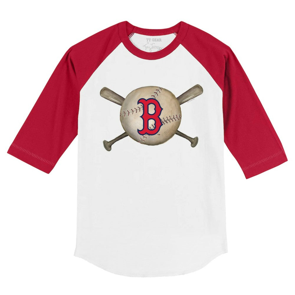 Boston Red Sox Tiny Turnip Youth Baseball Cross Bats 3/4-Sleeve Raglan T-Shirt White/Red