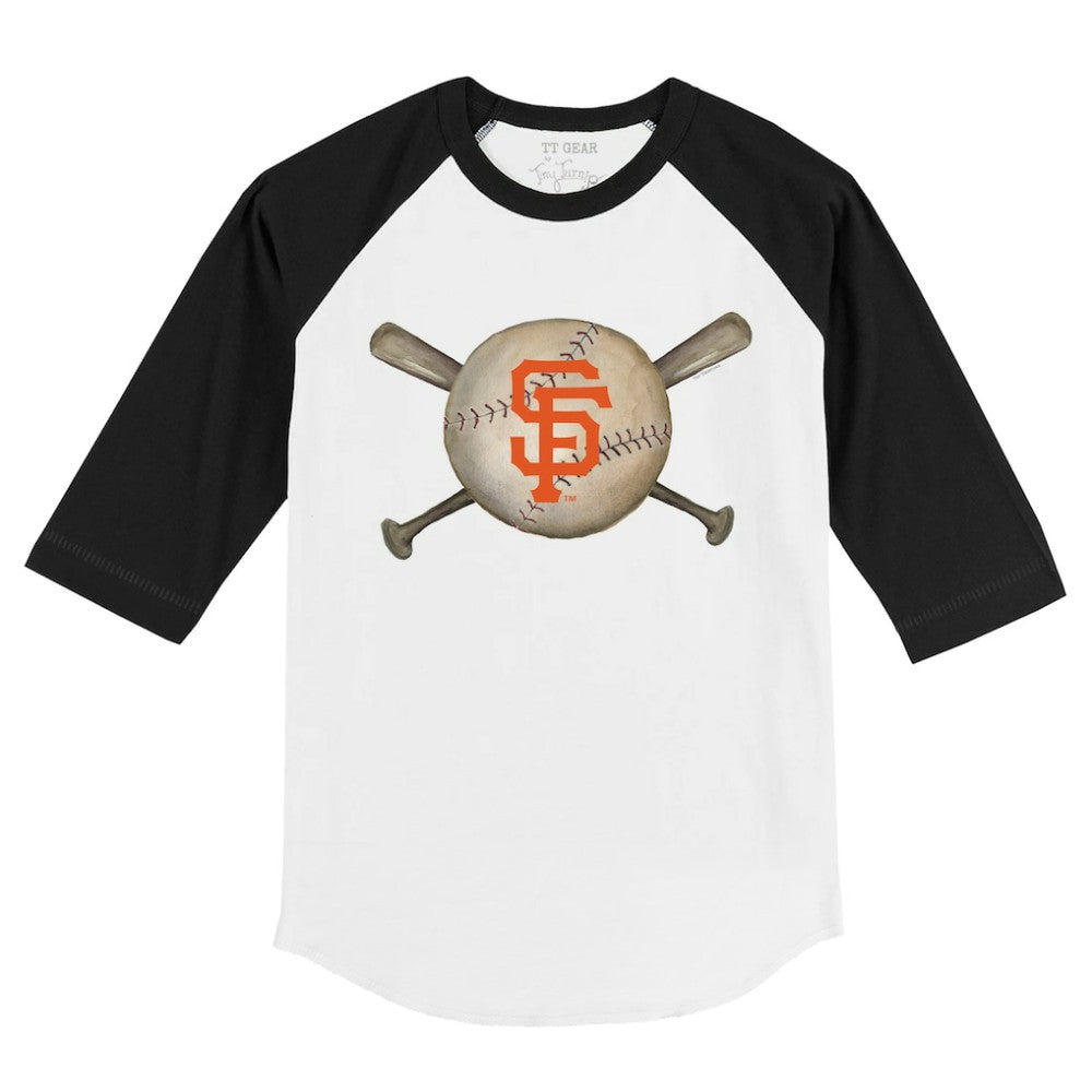 San Francisco Giants Tiny Turnip Youth Baseball Cross Bats 3/4-Sleeve Raglan T-Shirt White/Black