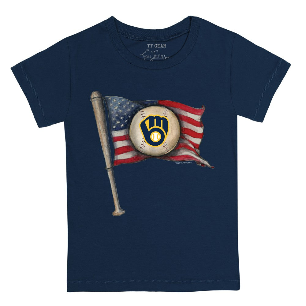 Milwaukee Brewers Tiny Turnip Youth Baseball Flag T-Shirt Navy
