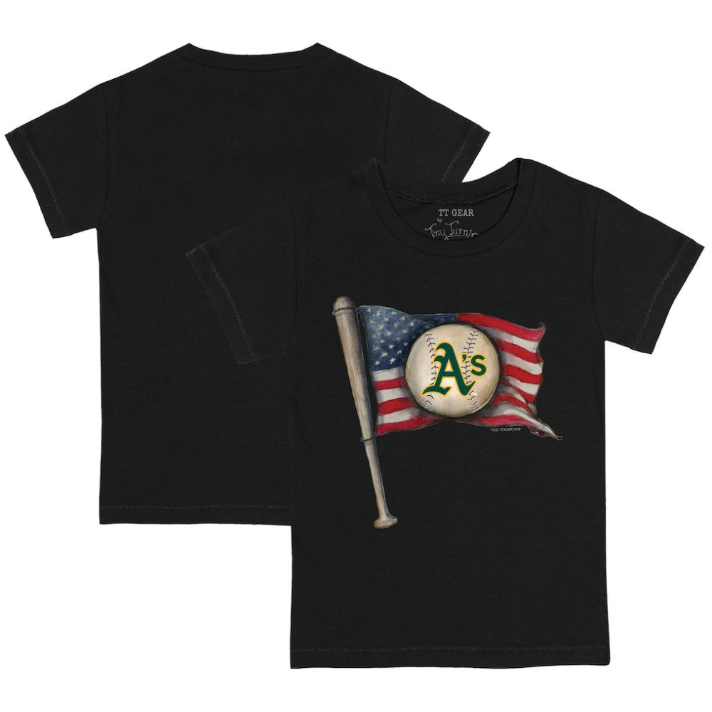 Athletics Tiny Turnip Youth Baseball Flag T-Shirt Black