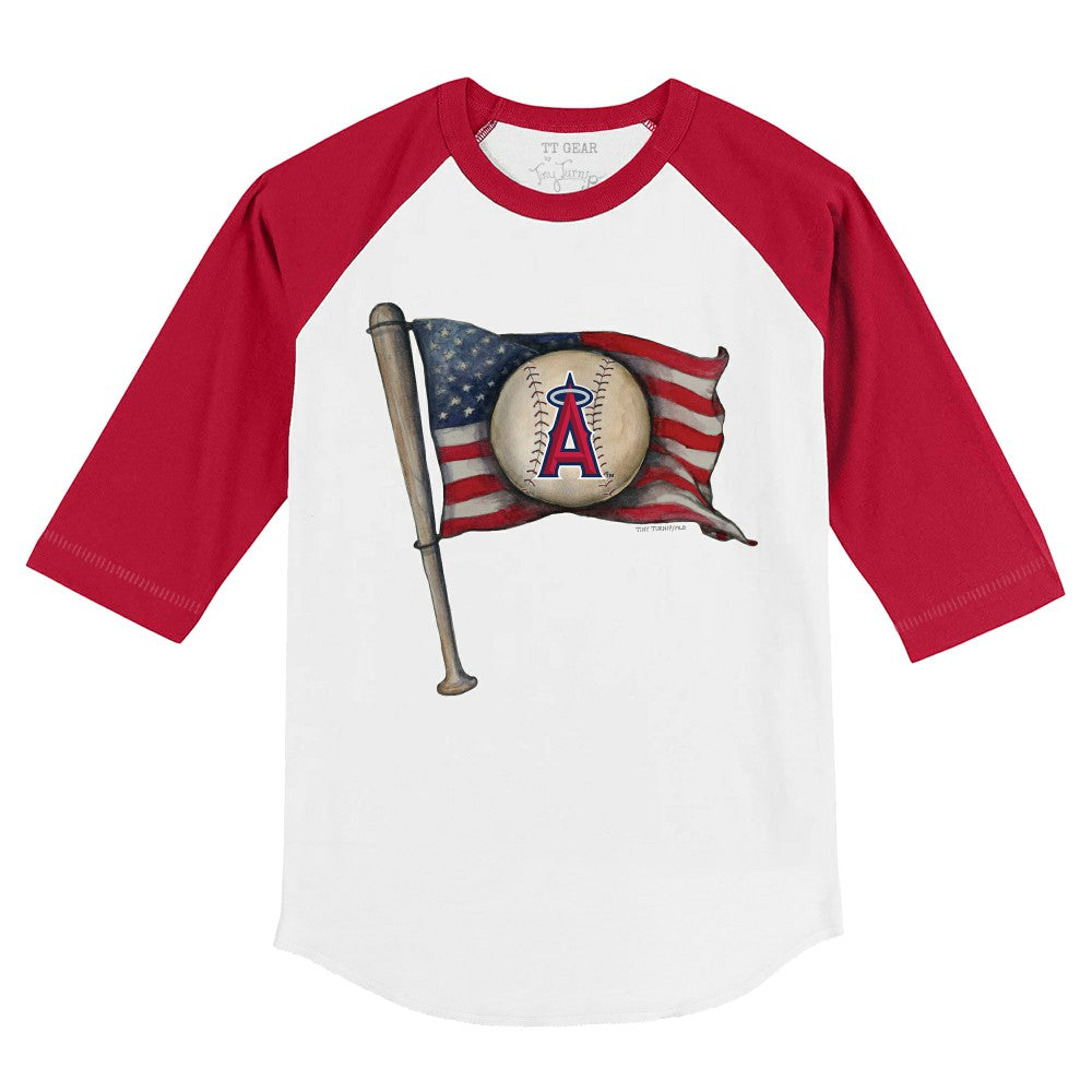 Los Angeles Angels Tiny Turnip Youth Baseball Flag 3/4-Sleeve Raglan T-Shirt White/Red