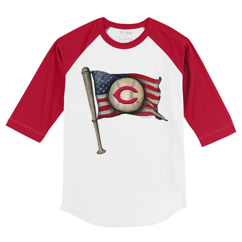 Cincinnati Reds Tiny Turnip Youth Baseball Flag 3/4-Sleeve Raglan T-Shirt White/Red