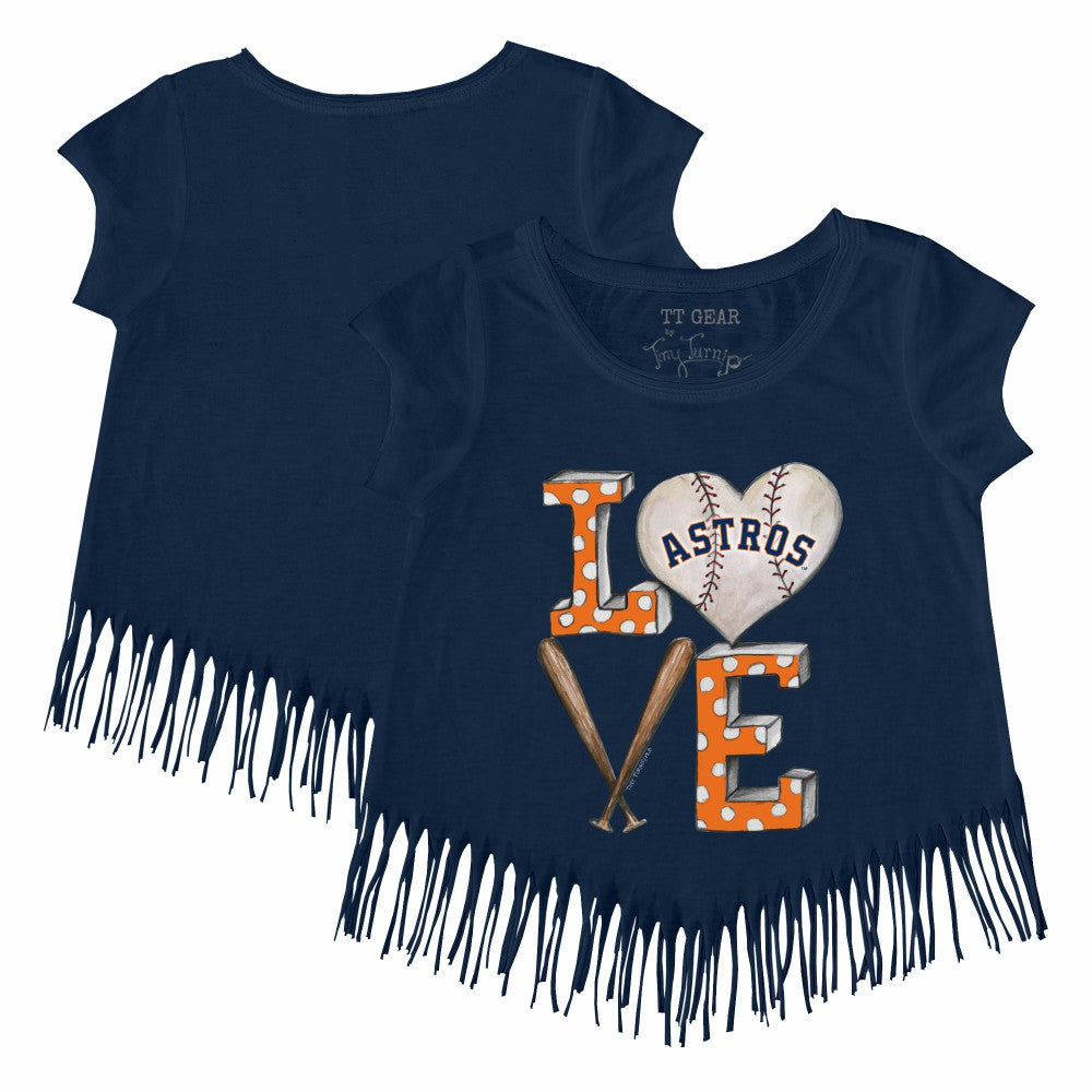 Houston Astros Tiny Turnip Girls Youth Baseball Love Fringe T-Shirt Navy