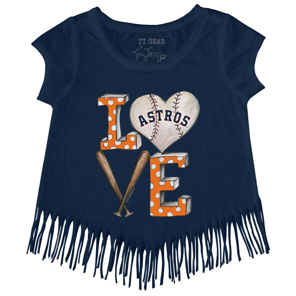 Houston Astros Tiny Turnip Girls Youth Baseball Love Fringe T-Shirt Navy