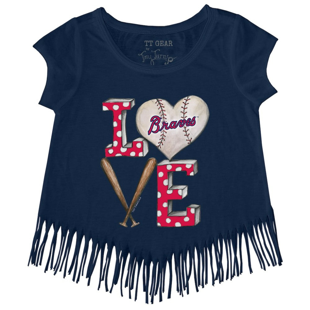 Atlanta Braves Tiny Turnip Girls Youth Baseball Love Fringe T-Shirt Navy