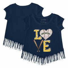 Milwaukee Brewers Tiny Turnip Girls Youth Baseball Love Fringe T-Shirt Navy