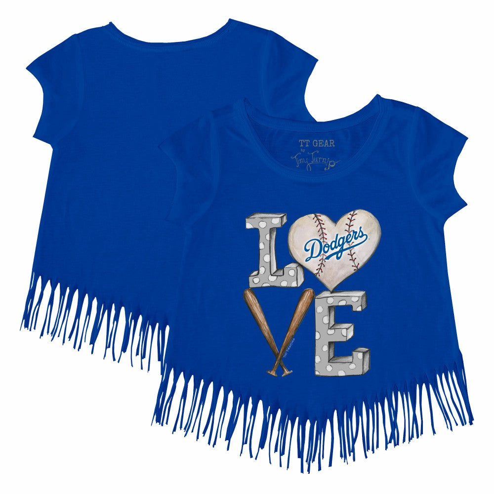 Los Angeles Dodgers Tiny Turnip Girls Youth Baseball Love Fringe T-Shirt Royal