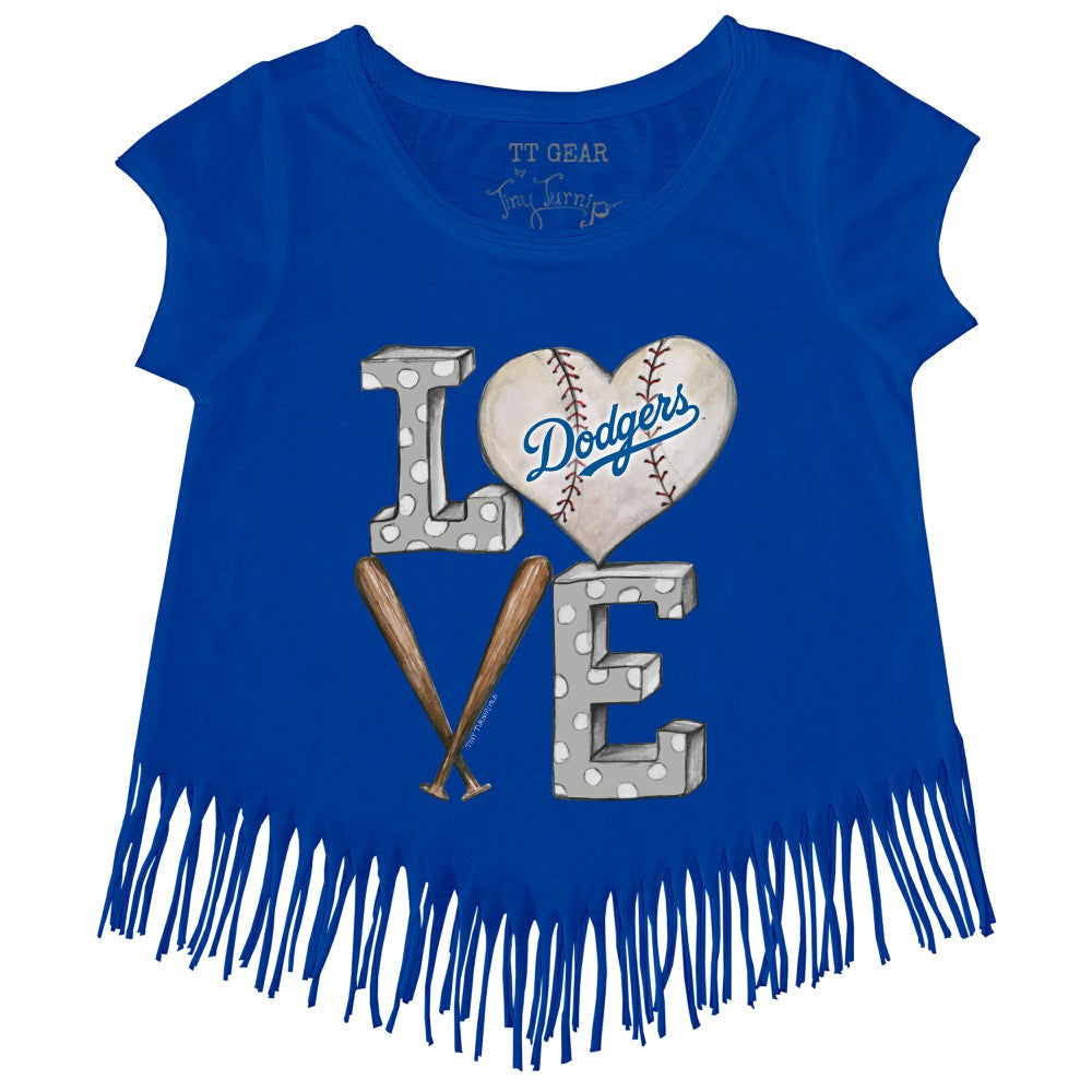Los Angeles Dodgers Tiny Turnip Girls Youth Baseball Love Fringe T-Shirt Royal