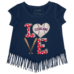 Cleveland Guardians Tiny Turnip Girls Youth Baseball Love Fringe T-Shirt Navy