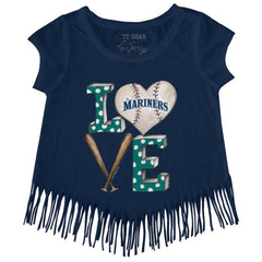 Seattle Mariners Tiny Turnip Girls Youth Baseball Love Fringe T-Shirt Navy