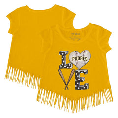 San Diego Padres Tiny Turnip Girls Youth Baseball Love Fringe T-Shirt Gold