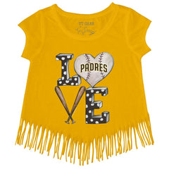 San Diego Padres Tiny Turnip Girls Youth Baseball Love Fringe T-Shirt Gold